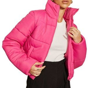 Runaway The Label Cropped Puffer Jacket Pink Size Small NWT